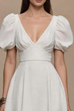 Ivory V-Neck A Line Long Formal Dress