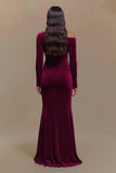 Sheath Velvet Burgundy Formal Dress with Slit