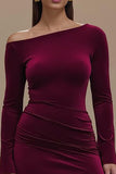 Sheath Velvet Burgundy Formal Dress with Slit