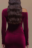 Sheath Velvet Burgundy Formal Dress with Slit