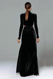 Black Long Cut Out Velvet Sheath Formal Dress with Slit
