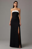 Strapless Sheath Black Formal Dress with Slit