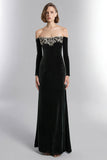 Off The Shoulder Black Sheath Formal Dress with Beading