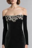 Off The Shoulder Black Sheath Formal Dress with Beading