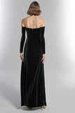 Off The Shoulder Black Sheath Formal Dress with Beading