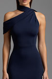 Asymmetrical Sheath Navy Formal Dress