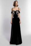 Cold Shoulder Black A Line Formal Dress with Beading