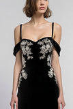 Cold Shoulder Black A Line Formal Dress with Beading