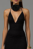 Black Halter Long Sheath Formal Dress