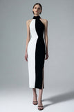 Black and White Bodycon Semi-Formal Dress with Slit