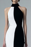 Black and White Bodycon Semi-Formal Dress with Slit