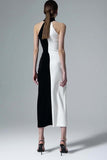 Black and White Bodycon Semi-Formal Dress with Slit