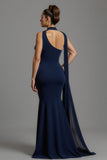 One Shoulder Mermaid Navy Formal Dress