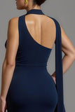One Shoulder Mermaid Navy Formal Dress