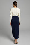 Elegant Sheath Long Sleeve Navy and White Business Casual Dress