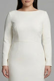Long Sleeve Ivory Plus Size Midi Formal Dress