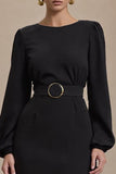 Black Sheath Long Sleeve Midi Work Dress With Slit