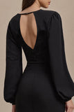 Black Sheath Long Sleeve Midi Work Dress With Slit
