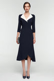 A-Line Black and White Midi Work Dress