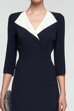 A-Line Black and White Midi Work Dress