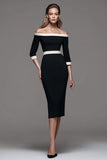 Off The Shoulder Black and White Pencil Work Dress