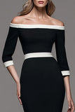 Off The Shoulder Black and White Pencil Work Dress