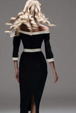 Off The Shoulder Black and White Pencil Work Dress