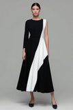 Balck and White A Line Midi Work Dress