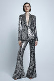 Sparkly Peak Lapel 2-Piece Silver Grey Women Prom Suits