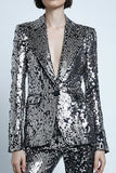 Sparkly Peak Lapel 2-Piece Silver Grey Women Prom Suits