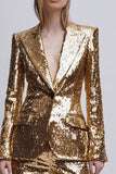 Gold Peak Lapel 2 Piece Women Prom Suits With Sequins