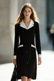 Sheath Black and White Work Dress with Long Sleeves