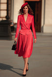 2-Piece Red Peak Lapel Long Sleeve Work Suit With Pleats