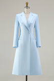 Sky Blue Peak Laplel Midi Business Casual Dress with Long Sleeves