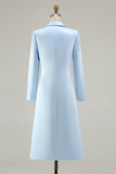 Sky Blue Peak Laplel Midi Business Casual Dress with Long Sleeves