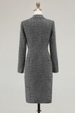 Dark Grey Tweed Pencil Business Casual Dress with Long Sleeves