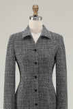 Dark Grey Tweed Pencil Business Casual Dress with Long Sleeves