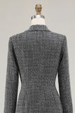 Dark Grey Tweed Pencil Business Casual Dress with Long Sleeves