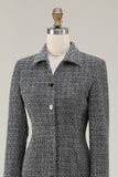 Dark Grey Tweed Pencil Business Casual Dress with Long Sleeves