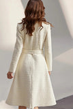 Ivory Tweed A-Line Round Neck Business Casual Dress With Belt