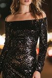 Sparkly Black Bodycon Off The Shoulder Cocktail Dress