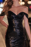 Off The Shoulder Tight Sequin Black Mini Cocktail Dress