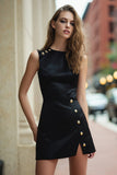 Black A-Line Satin Mini Cocktail Dress