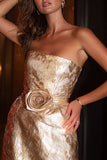 Champagne Bodycon Strapless Cocktail Dress With 3D Flower