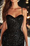Sparkly Spaghetti Straps Bodycon Black Cocktail Dress