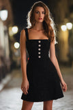 Black A-Line Square Neck Mini Cocktail Dress