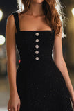 Black A-Line Square Neck Mini Cocktail Dress