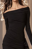 Off The Shoulder Black Tight Cocktail Dress With Sash