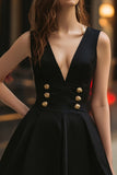 Balck Double-Breasted A-Line Mini Cocktail Dress