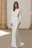 Sheath Long Sleeve Beaded Ivory Wedding Dress